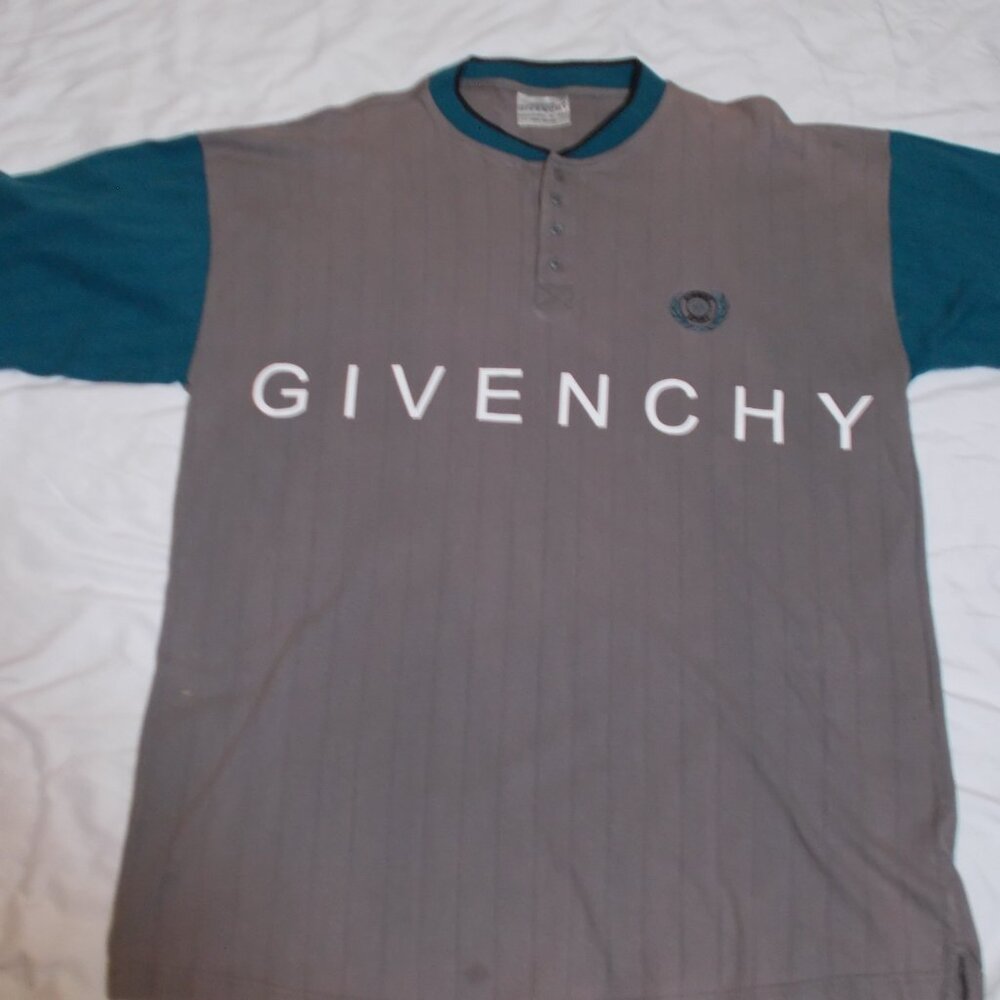 vintage 80's Givenchy Paris NY Active sweatshirt 100% cotton US XL gray and teal